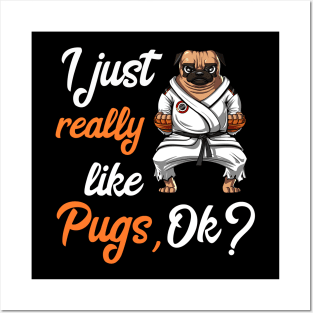 I Just Really Like Pug Dogs Funny Karate Ninja Martial Arts Posters and Art